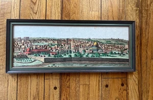 Antike Vogelperspektive über Jerusalem gerahmte Original Lithographie Karte 25 x 11 - Bild 1 von 12