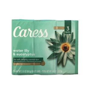 Caress Water Lily & Eucalyptus Bar Soap Sealed Pack of 3 Bars, 3.15oz each - Picture 1 of 4