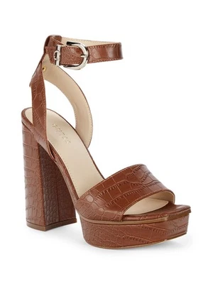 GUESS Rippa Textured Platform Sandals Brown / Dark Tan High Block Heel - Image 1 of 4