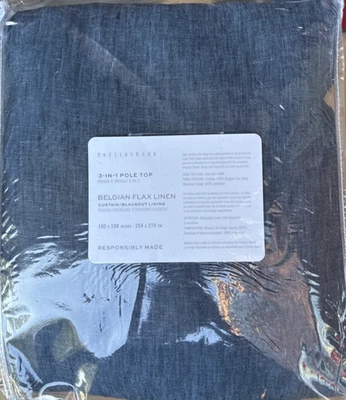(1) Cortina cortina blackout linho belga Pottery Barn - Denim 100x108" NOVO - Imagem 1 de 4