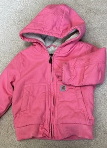 Carhartt Kleinkind rosa Sherpa gefütterte Canvas Kapuzenjacke Chore Mantel 2T - Bild 1 von 15