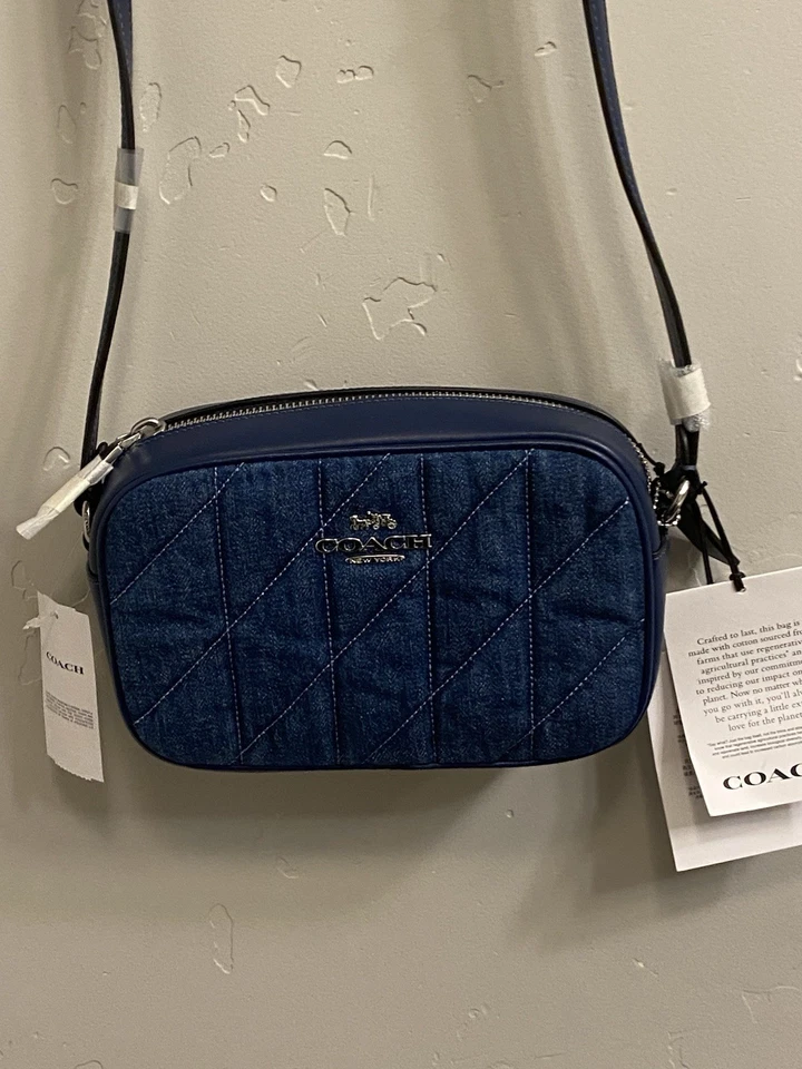Coach Jamie Mini Denim Leather Quilted Camera Bag Crossbody Denim