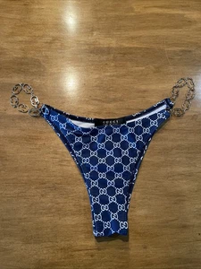 Gucci GG Logo Chain Blue Swim Bikini Bottom Sz M - Picture 1 of 10