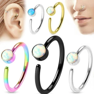 Nose ring hoop jewelry 316L Surgical Steel Opal Gem Center 20 gauge-8mm ring  - Picture 1 of 10