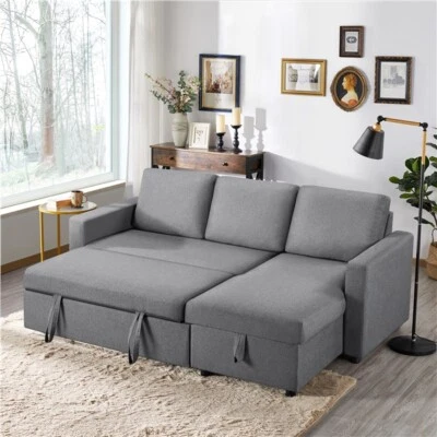 Convertible Sectional Reversible Sofa Couch Bed L-Shaped w/Chaise&USB Light Gray - Image 1 of 4