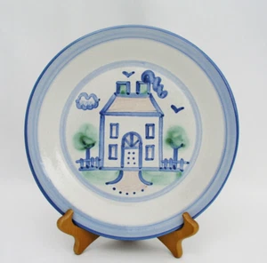 M A HADLEY POTTERY 10 1/2" HOUSE DINNER PLATE FOLK ART HAND PAINTED & SIGNED - Picture 1 of 2