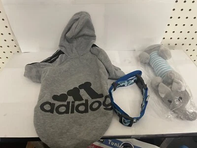 Dog  GREY Sweater Size Small- with Hood w/ small blue collar and  FREE dog toy - Image 1 of 4