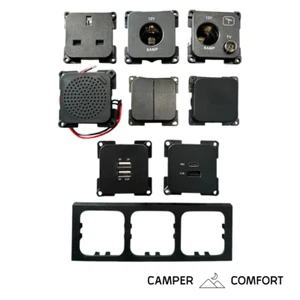 CBE C-LINE Triple Sockets 12v 240v USB Switches, Campervan/Motorhome Black Frame - Picture 1 of 9