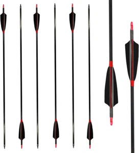 Carbon Archery Arrows 500 Spine with Real Feathers for Compound Recurve Bow (12 - Picture 1 of 7
