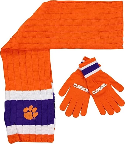 NCAA CLEMSON TIGERS Cold Weather Knit Scarf and Glove Gift Set NWT Cover