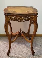 Antique Elegant French Louis XVI Style Carved End Table, Marquetry Inlaid Top