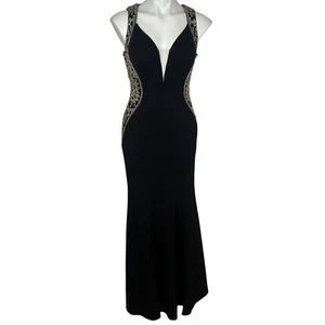 JOVANI JVN Size 6 Black Formal Jeweled Rhinestone Dress Maxi Full Gown - Picture 1 of 10