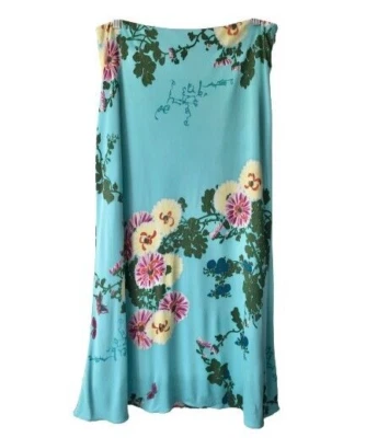 Saia Midi Emanuel Ungaro Vintage Floral Estampa Borboleta Turquesa Viscose 46 - Imagem 1 de 4