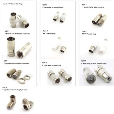 2x TV RF F female Male to RF Coax F female plug Connector Terminal Converter - Image 1 of 4