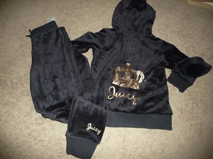 NEW NWT Juicy Couture girls size 6 pretty black velour gold logo pant set - Picture 1 of 3