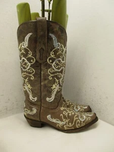 Corral Brown Embroidered Snip Toe Cowboy Boots Womens Sz 7.5 M Sty A1187 - Picture 1 of 14