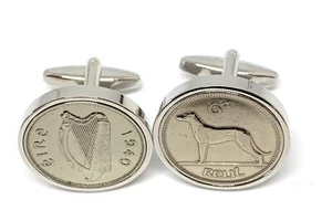 Irish Sixpence for luck Wedding Anniversary Birthday Cufflinks 1943, 1953, 1963 - Picture 1 of 3