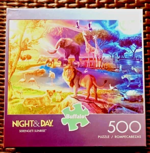 BUFFALO NIGHT & DAY PUZZLE 500 Piece : Jungle Animals-Puzzle Diagram Included - Picture 1 of 2