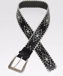 MICHAEL KORS~LEATHER *BOHO HIPPIE FLORAL EMBROIDERED* FASHION VINTAGE BELT~M - Picture 1 of 1