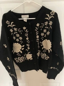 Vintage Woman's Sweater Express Tricot Size L Lambswool and Angora Rabbit Black - Picture 1 of 4
