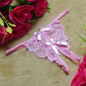 Pink Lace Sheer Sexy Chrochless Panties-Thong Lingerie Underwear-Valentines Day - Picture 1 of 2