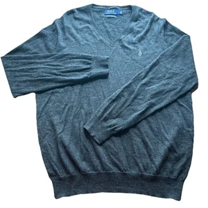 Suéter Pullover Polo Ralph Lauren Para Hombre Grande Gris Lavable Lana Merino Cuello en V - Imagen 1 de 4