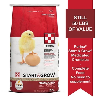 Purina Start and Grow Medicated Crumbles Chick Feed 50lb Bag - Image 1 of 2