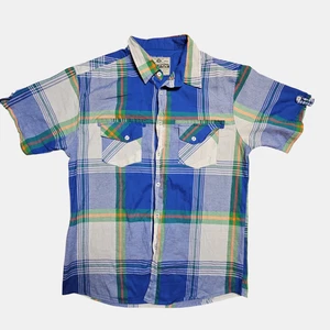 Vintage Evolution Plaid Flannel Button Up Short Sleeve Shirt XL Cotton Blend - Picture 1 of 8