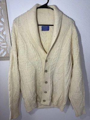 Vintage Pendleton Cable Knit Wool Shawl Collar Cardigan Size medium made in USA - Image 1 of 4