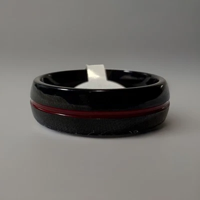 Tungsten Carbide Durable Scratch-Resistant Ring Size 11 Red Band Black Metal - Image 1 of 4