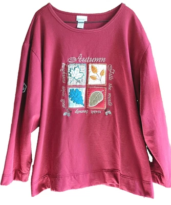 Sudadera Mujer Otoño Talla 5X 30/32W De Colección Otoño Bordado Hoja Acogedora Hygge Foto 1 de 4