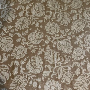 Brown Beige Damask Cotton 54” x 2 yd Remnant Drapery Upholstery Fabric - Picture 1 of 3