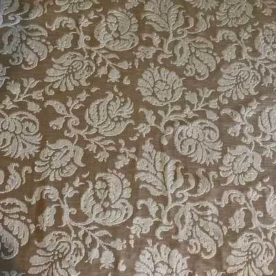 Brown Beige Damask Cotton 54” x 2 yd Remnant Drapery Upholstery Fabric - Image 1 of 3