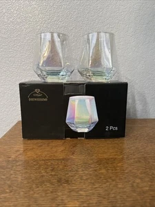 Dieweisimi Set of 2, Diamond Stemless Wine Glasses - Iridescent Glassware NEW - Picture 1 of 5