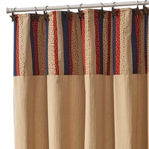 Patchwork Stripe Shower Curtain 72" Country Farmhouse Primitive - Picture 1 of 2