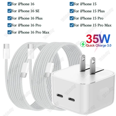 For iPhone 15 16 iPad Pro 16 SE Samsung 35W USB-C Fast Charger PD Type-C Cable - Image 1 of 4