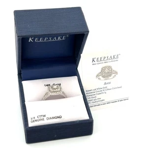 Size: 7 Keepsake 14k White Gold 3/4TCW Diamond Cluster Ring w/ Box & Card 3.4g - Picture 1 of 9