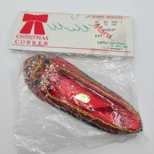 Vintage Red Beaded Shoe Slipper Ornament 5" Christmas Corner NOS Read - Picture 1 of 7