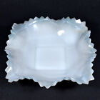 Vintage Pale Blue Milk Glass Diamond Quilted Ruffled Sawtooth Edges 7" Bowl