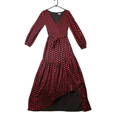 Lovers and Friends Augustus Long Sleeve Gown Red Black Polka Dot Print Sz S - Image 1 of 4