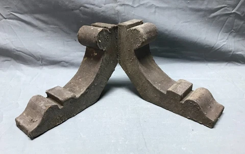 Pair Small Shabby Brown Wood Chic Gingerbread Porch Brackets VTG Corbels 986-22B Cover
