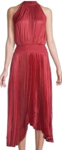 Vestido midi plisado Elie Tahari Highland rosa satinado $345 grande nuevo con etiquetas - Imagen 1 de 9