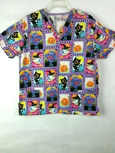 WHITE SWAN Womens Medium  HALLOWEEN SCRUB TOP Purple - Picture 1 of 6