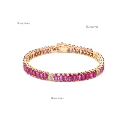 Oval Cut Genuine Ruby Wedding Tennis Bracelet Diamond in 14k Yellow Gold Jewelry - Image 1 of 4