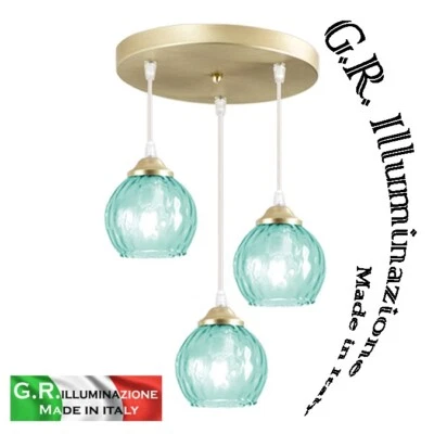 LAMPADARIO MODERNO IN VETRO VERDE 3 L LAMPADA A SOSPENSIONE OTTONATA CUCINA Vale - Immagine 1 di 4