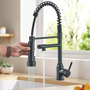 Matte Black Kitchen Sink Faucet Pull Down Sprayer Single Handle Swivel Mixer Tap - Picture 1 of 17