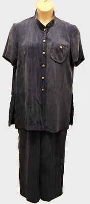 EUC Danielle Casey 2 Pc, S/S, Blue Sueded Rayon Pant Suit - Women's Size 16P - Image 1 of 4