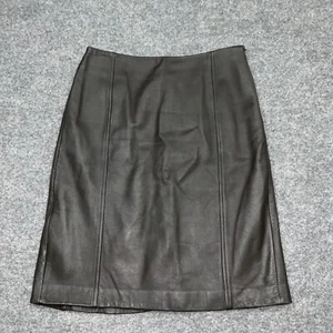 Anne Klein Skirt Womens Size 4P Black Leather Aline Side Zip Lined Back Pleat - Picture 1 of 11