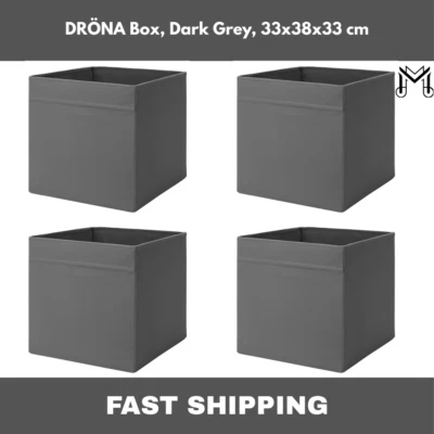 4x IKEA DRONA Storage Boxes Kallax Shelving Unit Organizer Dark grey 33x38x33 cm - Image 1 of 4