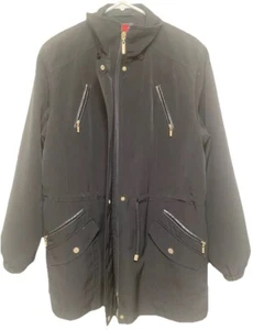Gallery Women’s Jacket SZ Large Adjustable Cinch Waist Removable Plaid Liner BLK - Picture 1 of 5